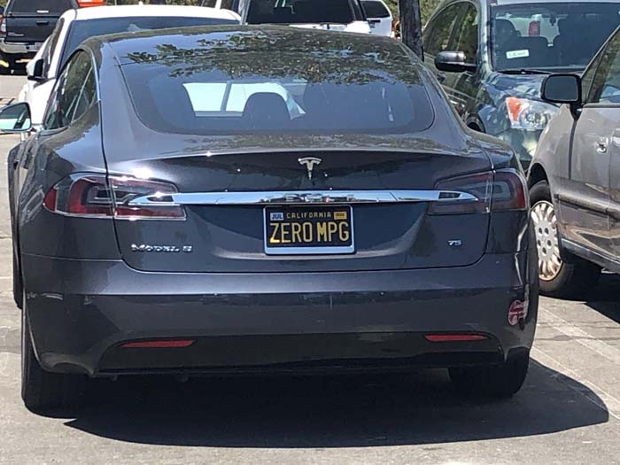 ZEROMPG vanity license plate meaning Zero Miles per Gallon