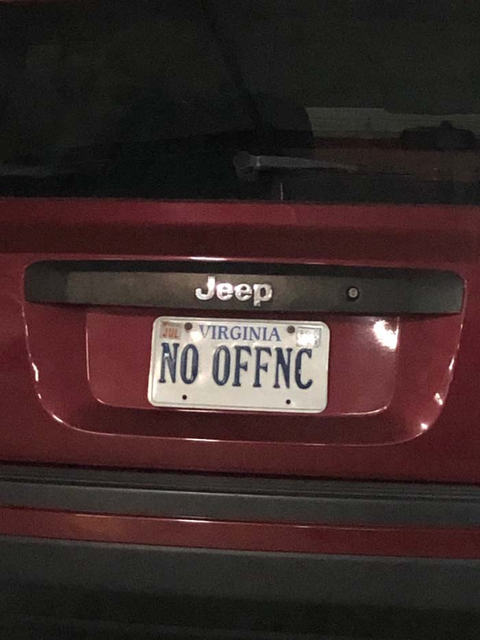 NOOFFNC vanity license plate meaning No Offence