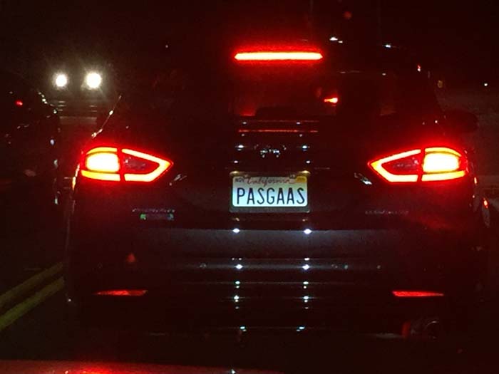 PASGAAS vanity license plate meaning Pass Gas