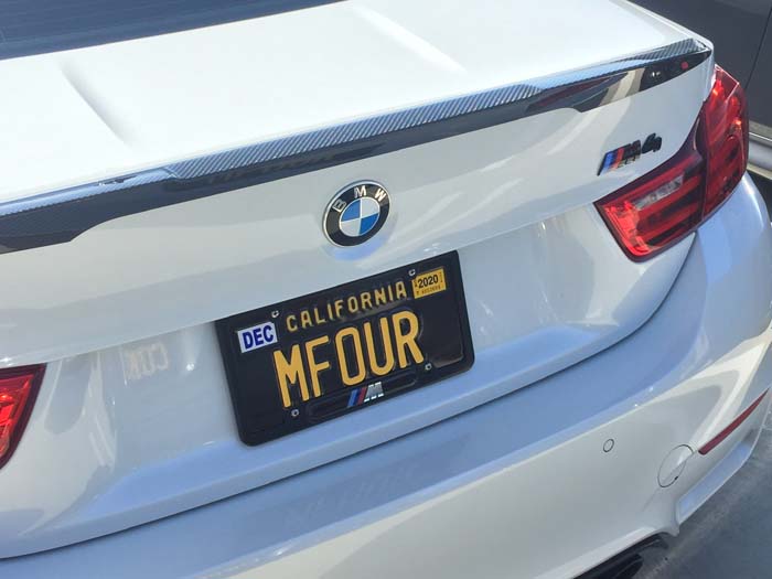 MFOUR vanity license plate meaning (BMW) M4