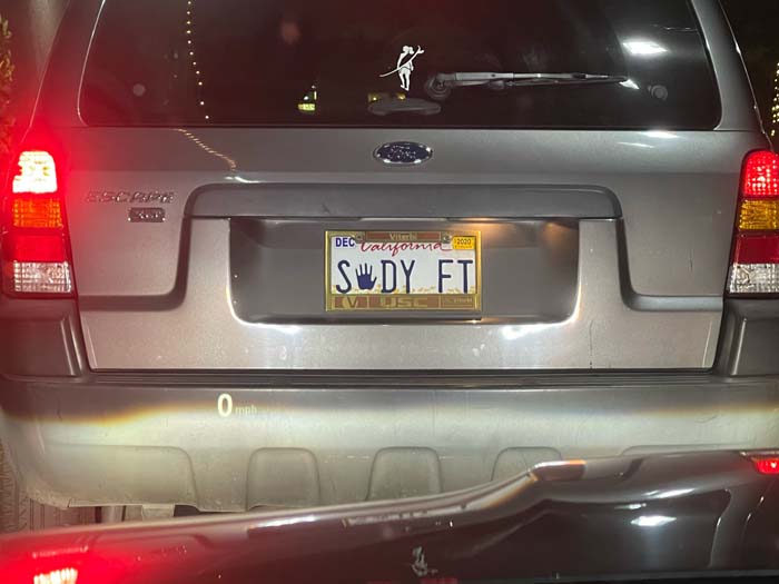 SDYFT vanity license plate meaning Sandy Feet