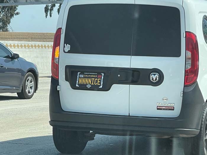 NNNNICE vanity license plate meaning Nice!