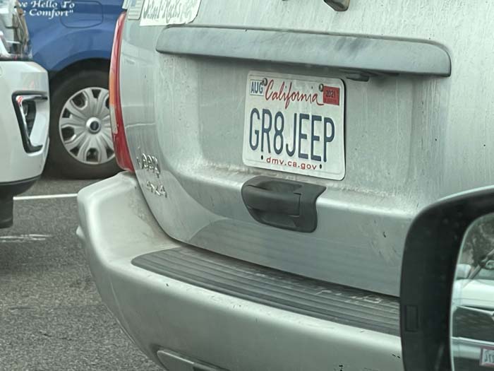 GR8JEEP vanity license plate meaning Great Jeep