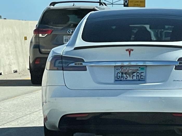 GASFRE vanity license plate meaning Gas Free