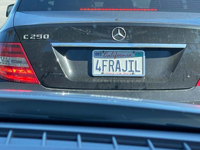 4FRAJIL vanity license plate meaning 4 Fragile
