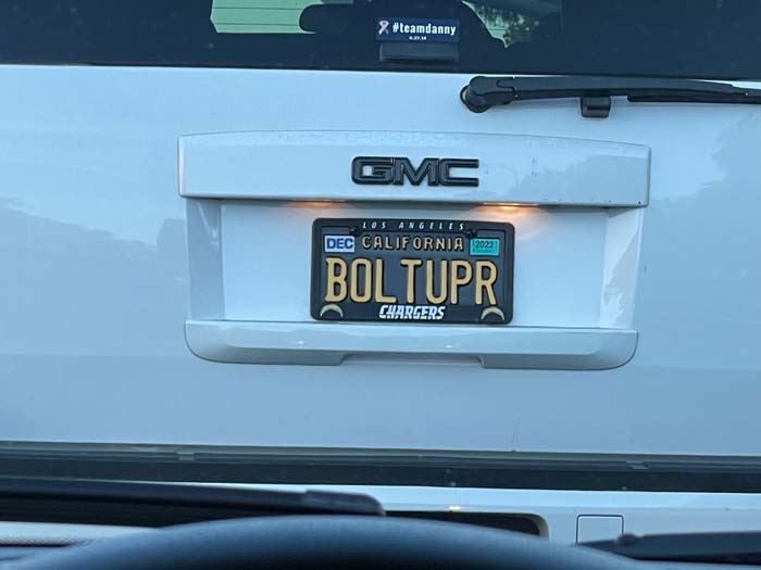 BOLTUPR vanity license plate meaning Bolt Upper