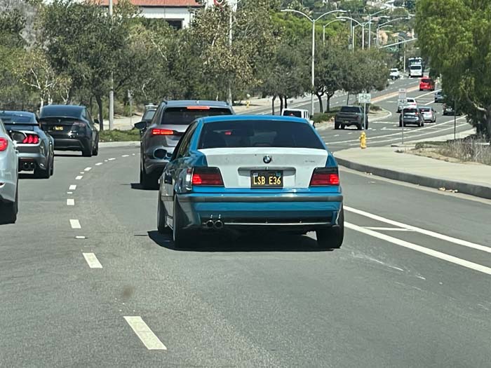 LSBE36 vanity license plate meaning Laguna Seca Blue E36 (M3)
