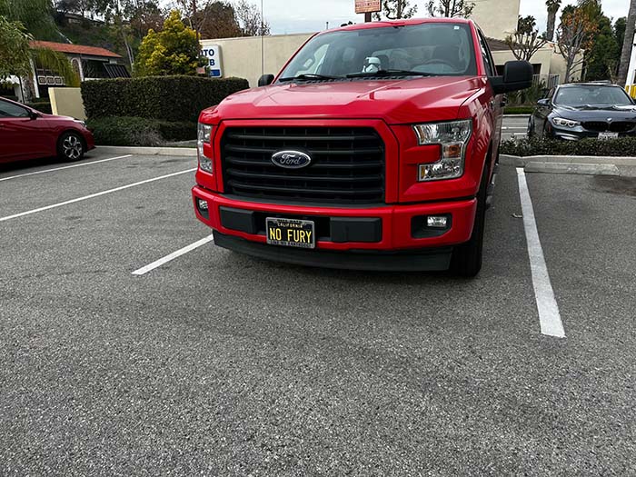 NOFURY vanity license plate meaning No Fury