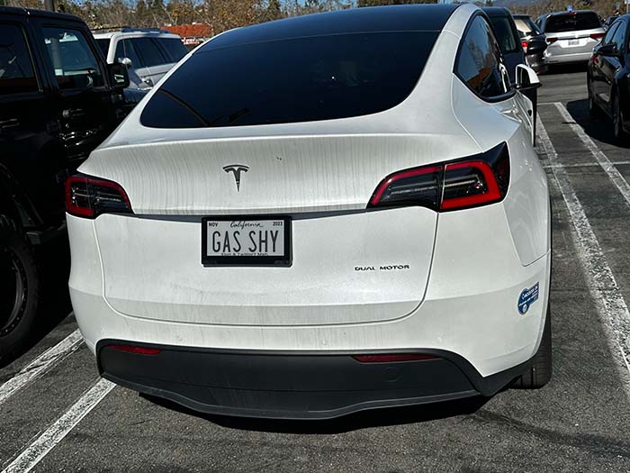 GASSHY vanity license plate meaning Gas Shy