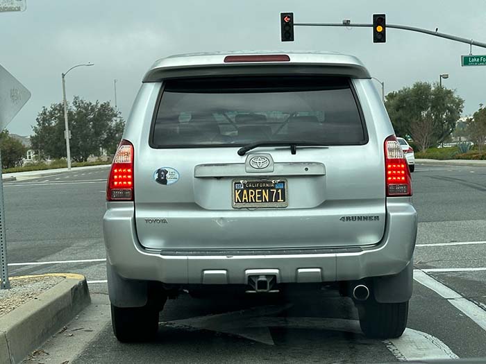 KAREN71 vanity license plate meaning Karen 1971