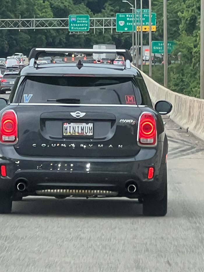 MINIMUM vanity license plate
