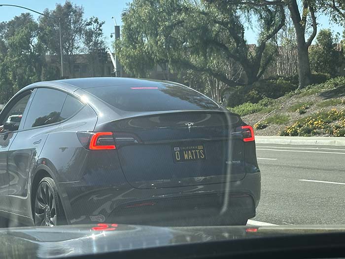 0WATTS vanity license plate meaning Zero Watts