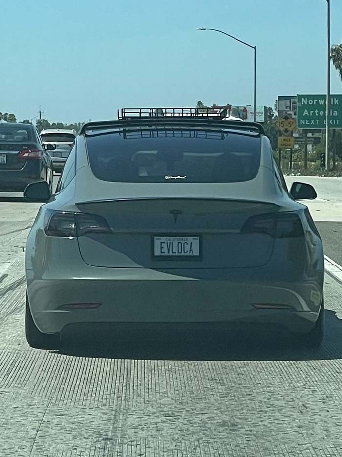 EVLOCA vanity license plate meaning Electric Vehicle Crazy