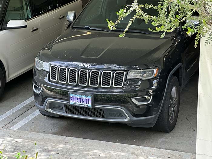 FLATRTH vanity license plate meaning Flat Earth