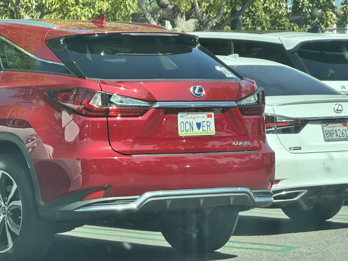 OCNER vanity license plate meaning Ocean Lover
